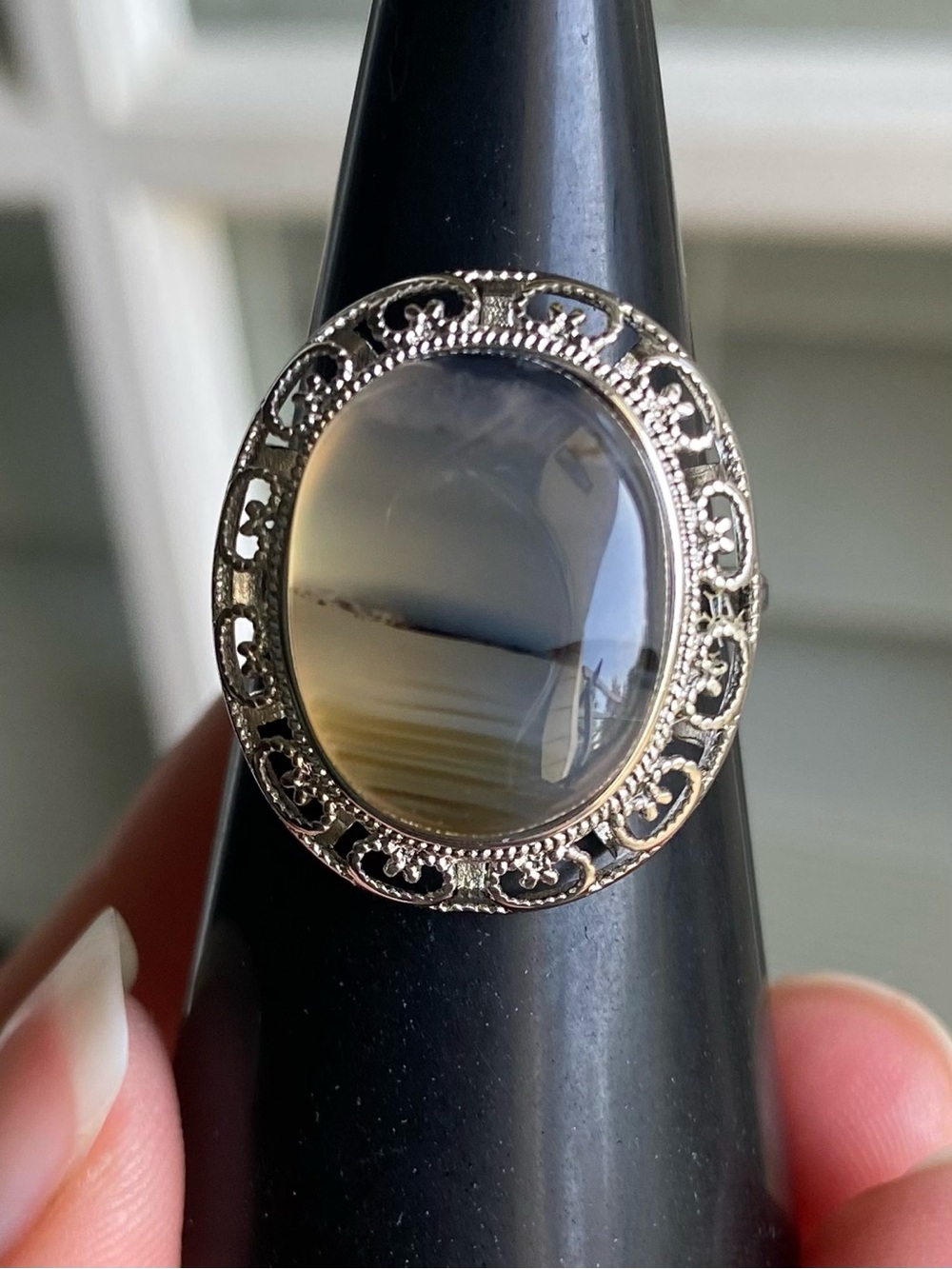 Banded Agate Statement Ring - Adjustable, Stainless